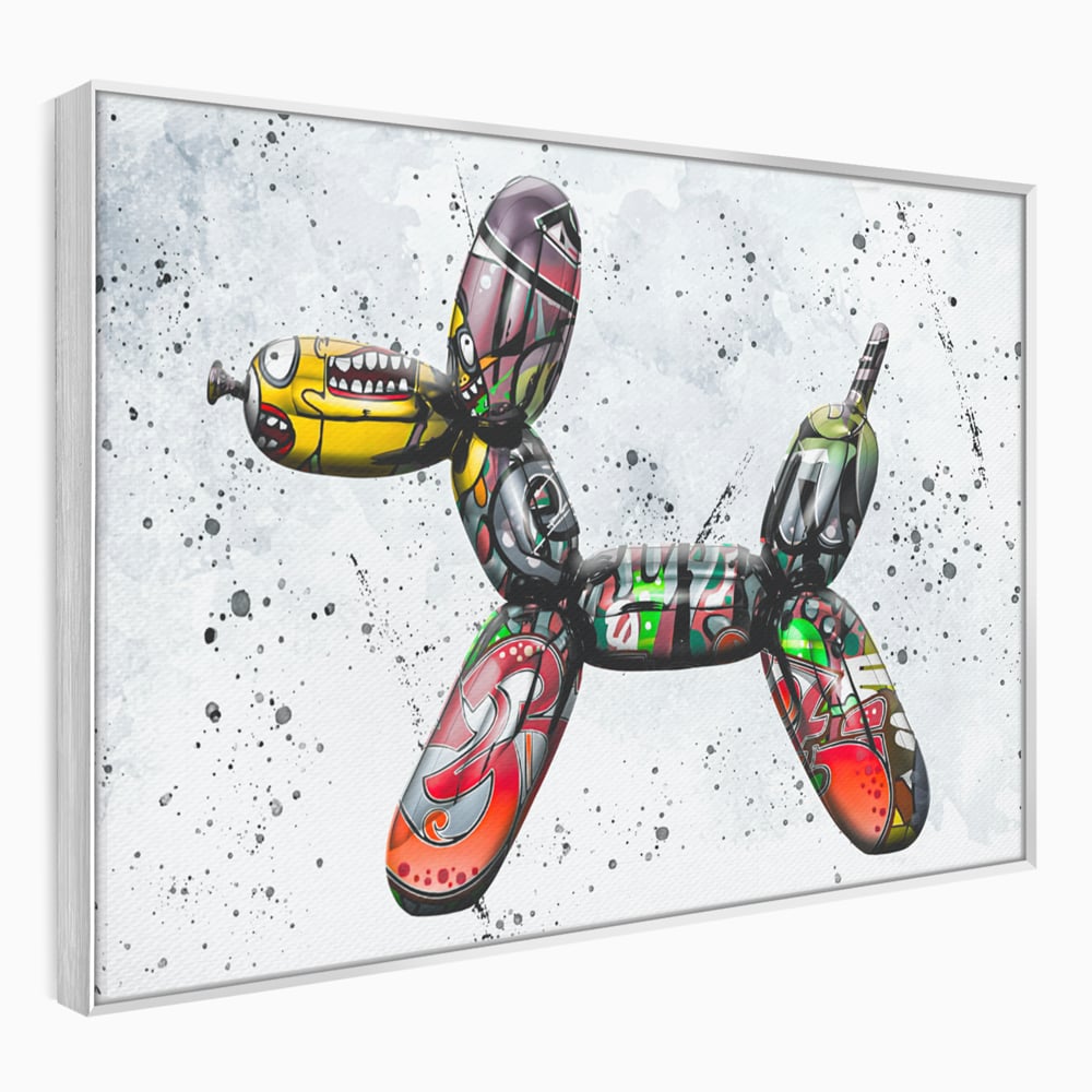 Tablou canvas cu tablou canvas caine din baloane stil grafitti, in rama de aluminiu argintiu